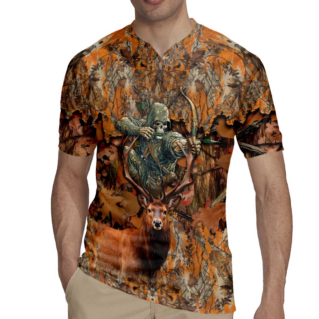 Custom Deer Hunting Rugby Jersey Big Game Camo Forest Design and Skeleton Archer - Wonder Print Shop