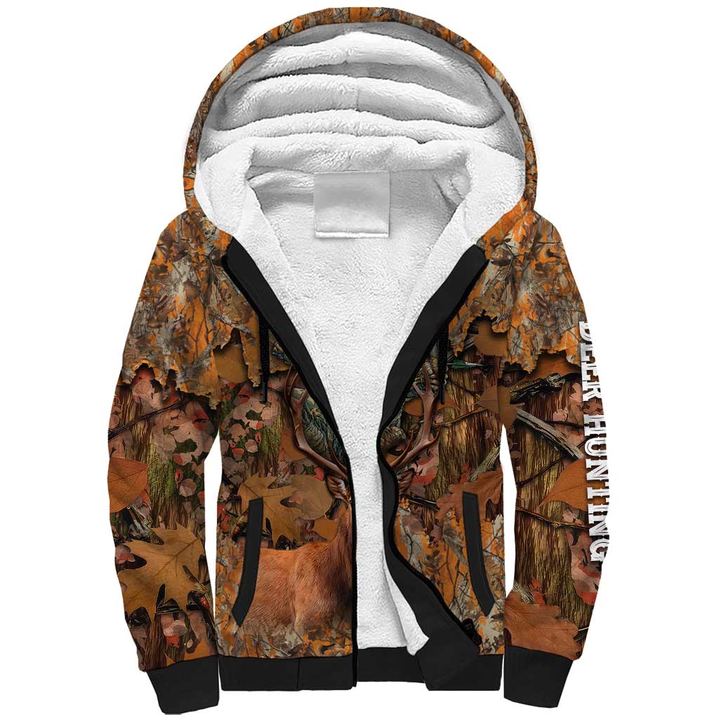 Custom Deer Hunting Sherpa Hoodie Big Game Camo Forest Design and Skeleton Archer - Wonder Print Shop
