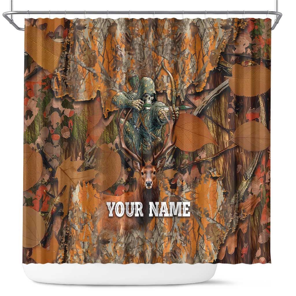 Custom Deer Hunting Shower Curtain Big Game Camo Forest Design and Skeleton Archer - Wonder Print Shop