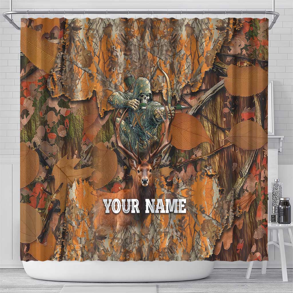 Custom Deer Hunting Shower Curtain Big Game Camo Forest Design and Skeleton Archer - Wonder Print Shop