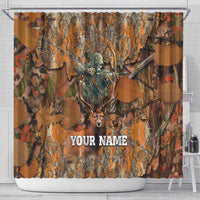 Custom Deer Hunting Shower Curtain Big Game Camo Forest Design and Skeleton Archer - Wonder Print Shop