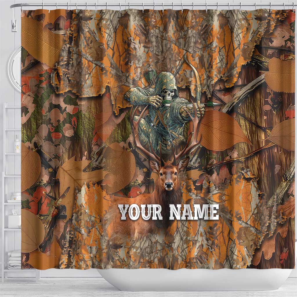 Custom Deer Hunting Shower Curtain Big Game Camo Forest Design and Skeleton Archer - Wonder Print Shop