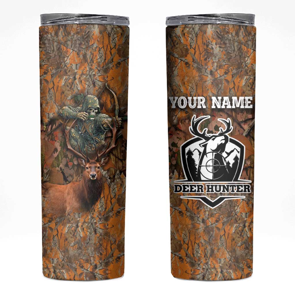 Custom Deer Hunting Skinny Tumbler Big Game Camo Forest Design and Skeleton Archer - Wonder Print Shop