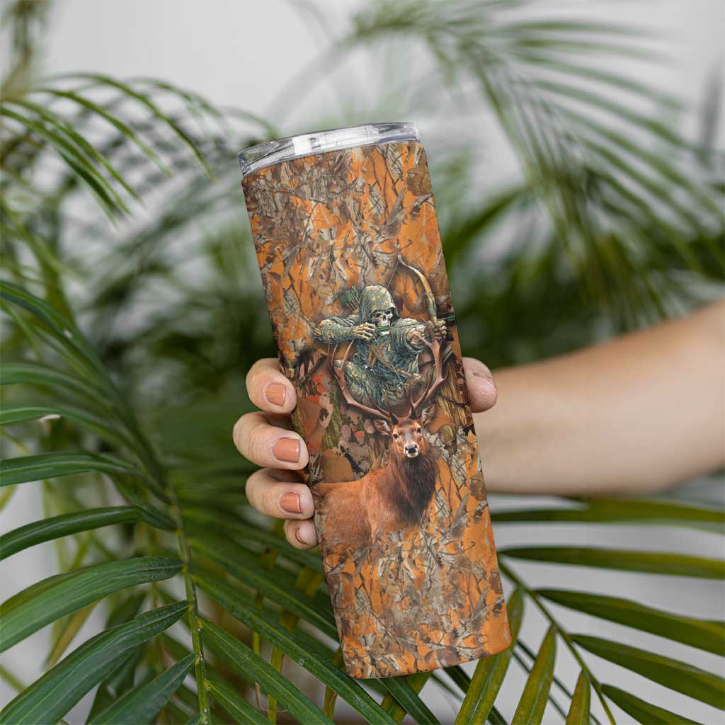 Custom Deer Hunting Skinny Tumbler Big Game Camo Forest Design and Skeleton Archer - Wonder Print Shop