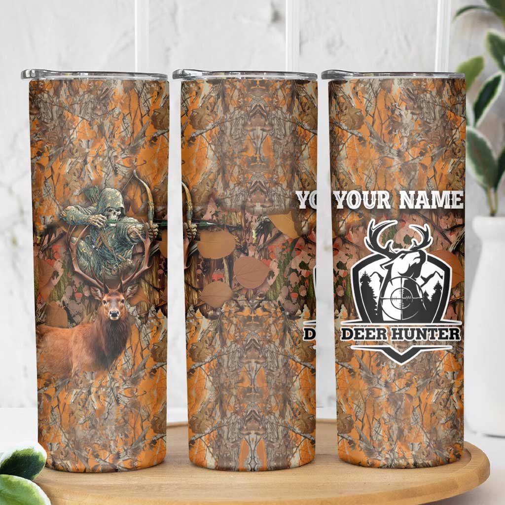 Custom Deer Hunting Skinny Tumbler Big Game Camo Forest Design and Skeleton Archer - Wonder Print Shop