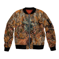 Custom Deer Hunting Sleeve Zip Bomber Jacket Big Game Camo Forest Design and Skeleton Archer - Wonder Print Shop