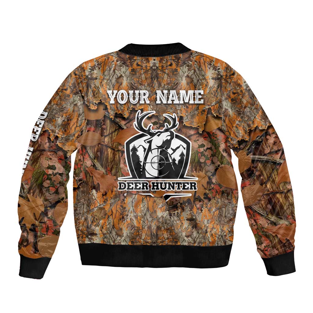 Custom Deer Hunting Sleeve Zip Bomber Jacket Big Game Camo Forest Design and Skeleton Archer - Wonder Print Shop