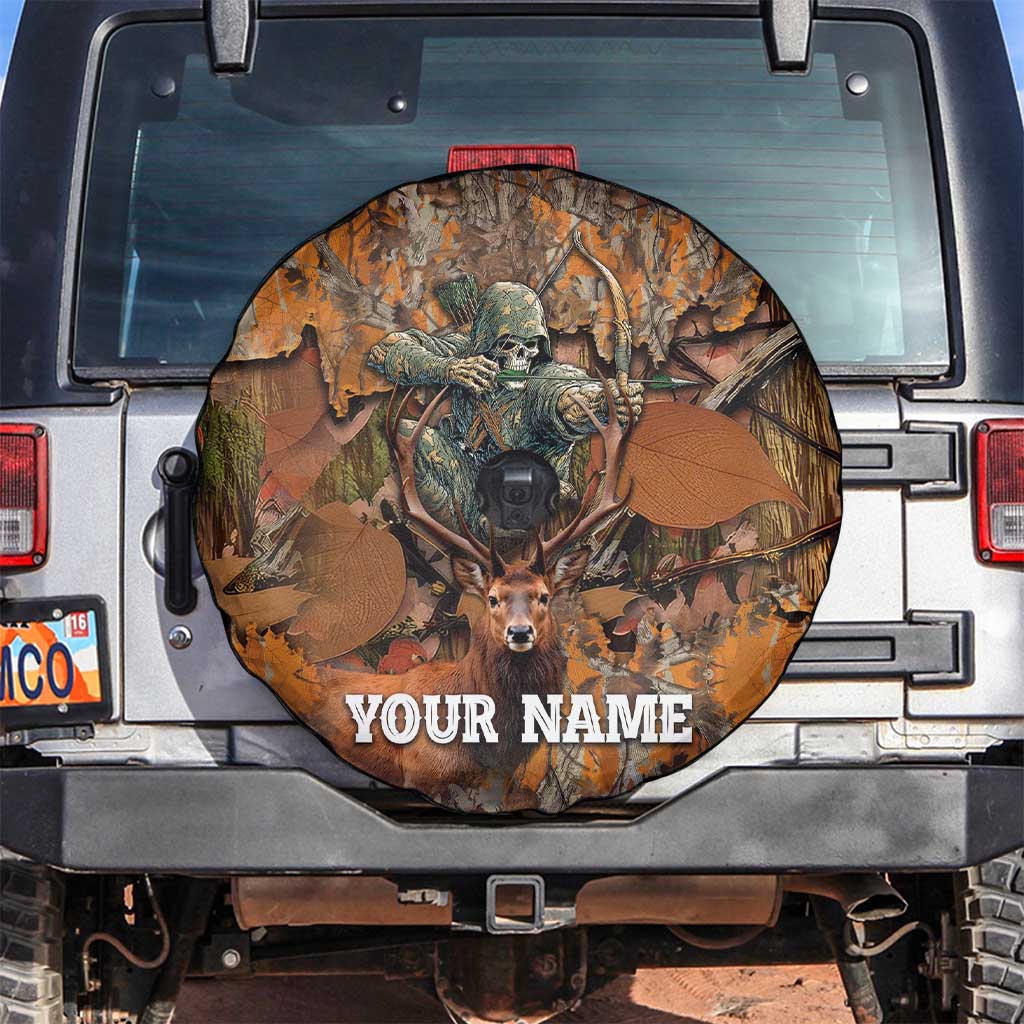 Custom Deer Hunting Spare Tire Cover Big Game Camo Forest Design and Skeleton Archer - Wonder Print Shop