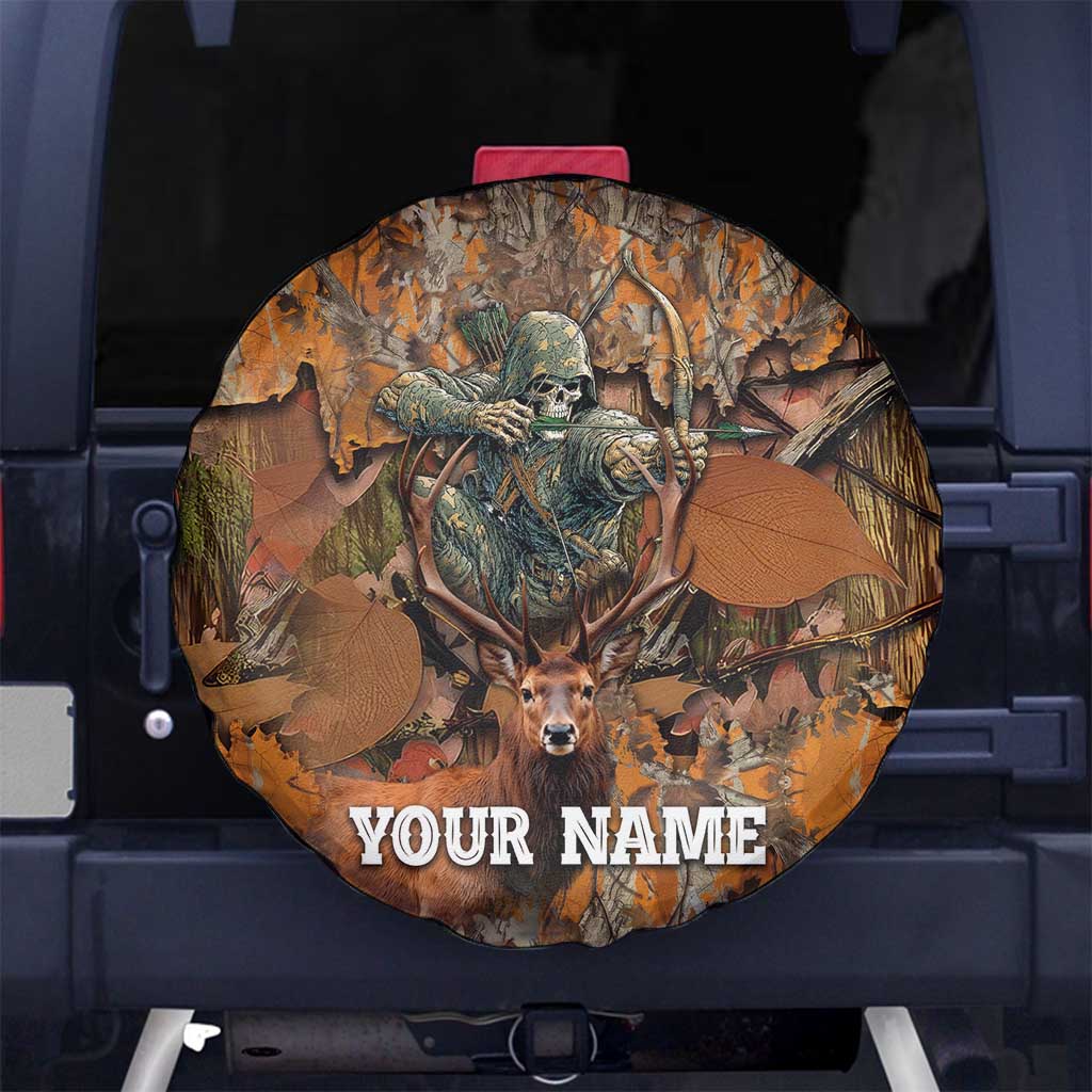 Custom Deer Hunting Spare Tire Cover Big Game Camo Forest Design and Skeleton Archer - Wonder Print Shop