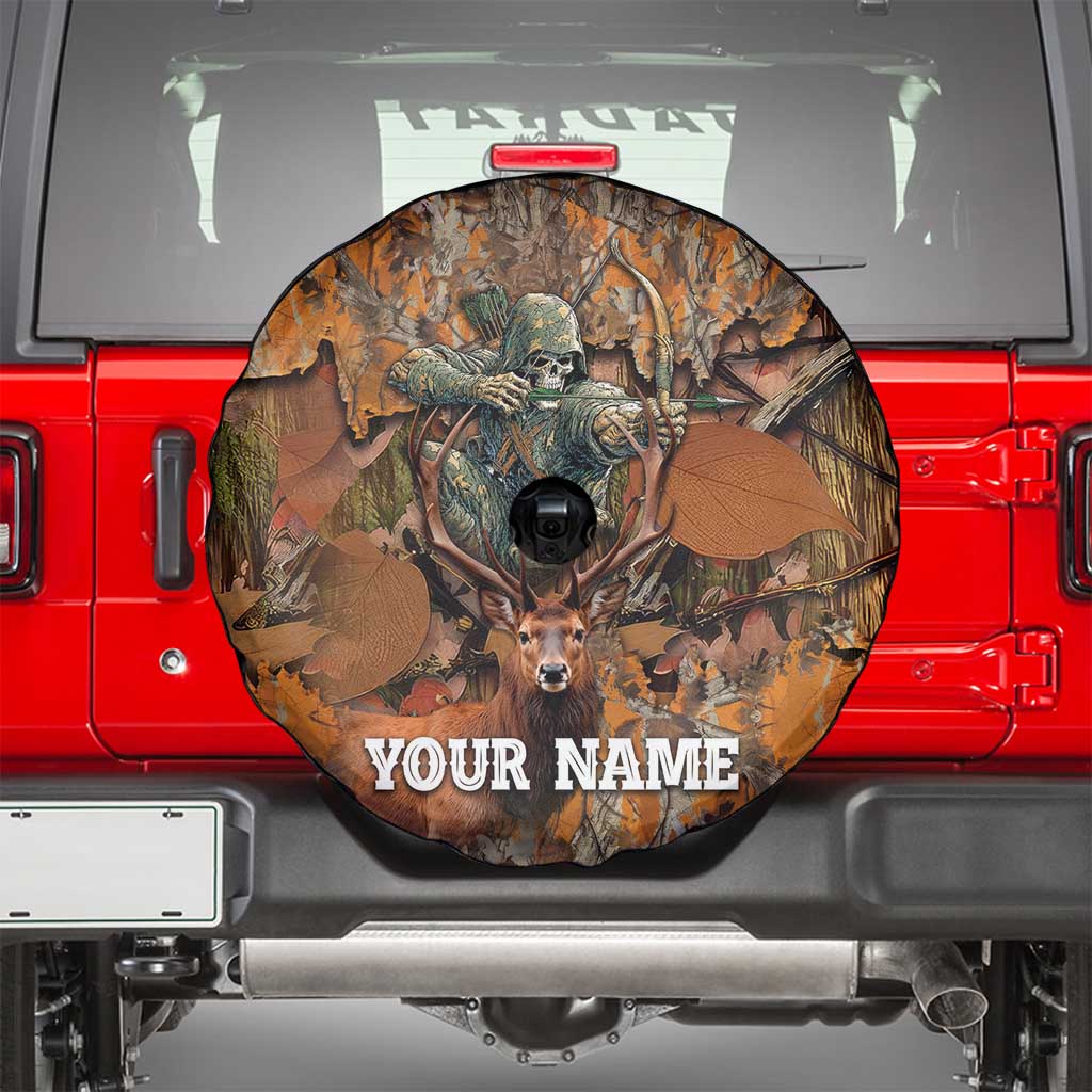 Custom Deer Hunting Spare Tire Cover Big Game Camo Forest Design and Skeleton Archer - Wonder Print Shop