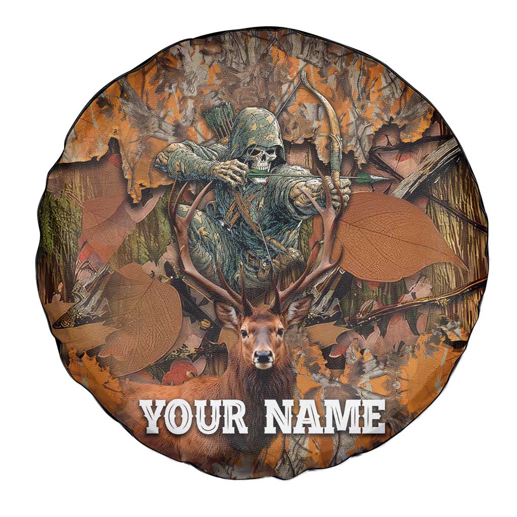 Custom Deer Hunting Spare Tire Cover Big Game Camo Forest Design and Skeleton Archer - Wonder Print Shop