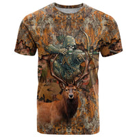 Custom Deer Hunting T Shirt Big Game Camo Forest Design and Skeleton Archer - Wonder Print Shop