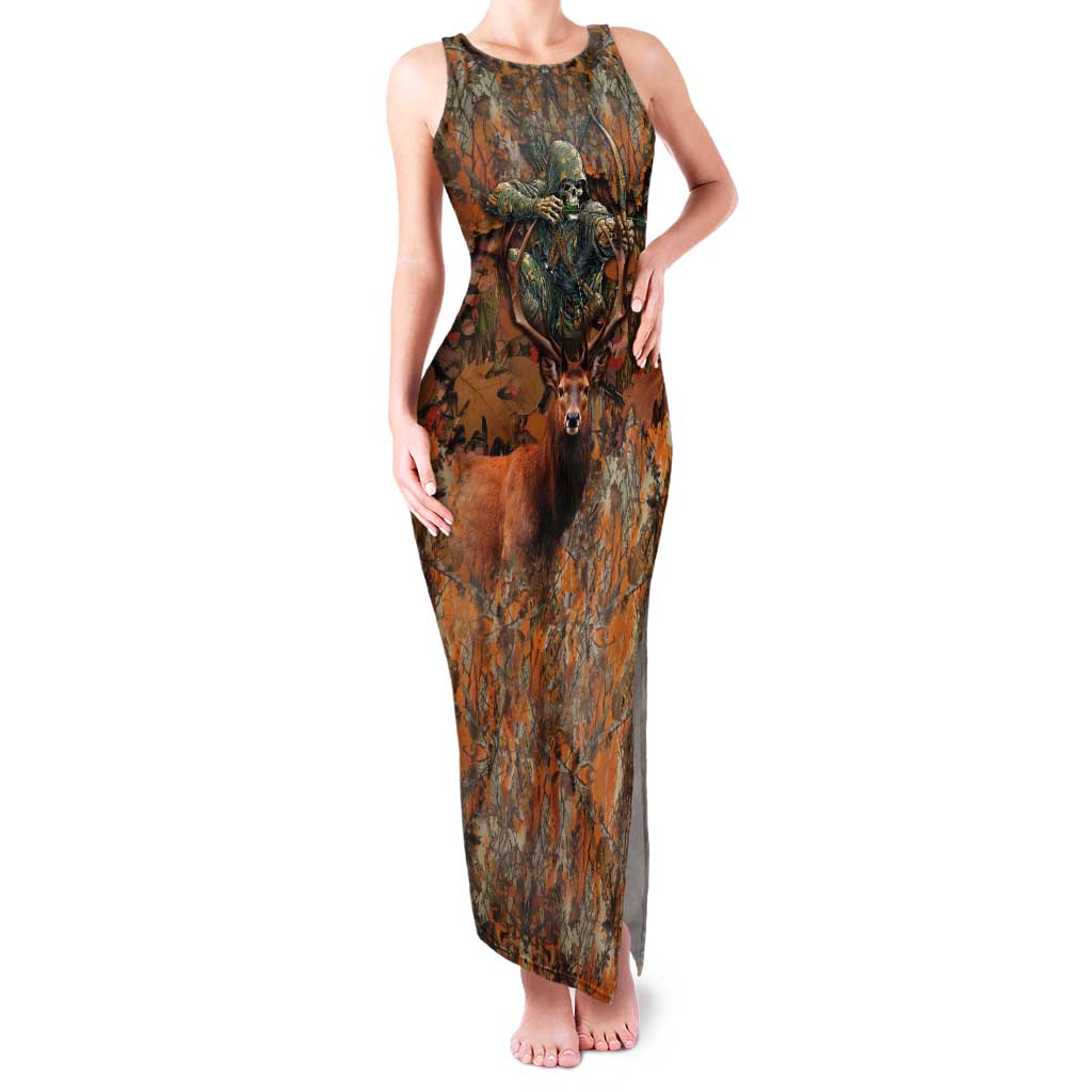Custom Deer Hunting Tank Maxi Dress Big Game Camo Forest Design and Skeleton Archer - Wonder Print Shop