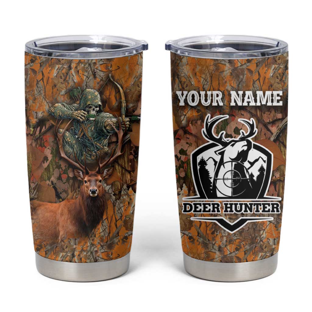 Custom Deer Hunting Tumbler Cup Big Game Camo Forest Design and Skeleton Archer - Wonder Print Shop