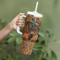 Custom Deer Hunting Tumbler With Handle Big Game Camo Forest Design and Skeleton Archer - Wonder Print Shop
