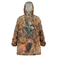 Custom Deer Hunting Wearable Blanket Hoodie Big Game Camo Forest Design and Skeleton Archer - Wonder Print Shop