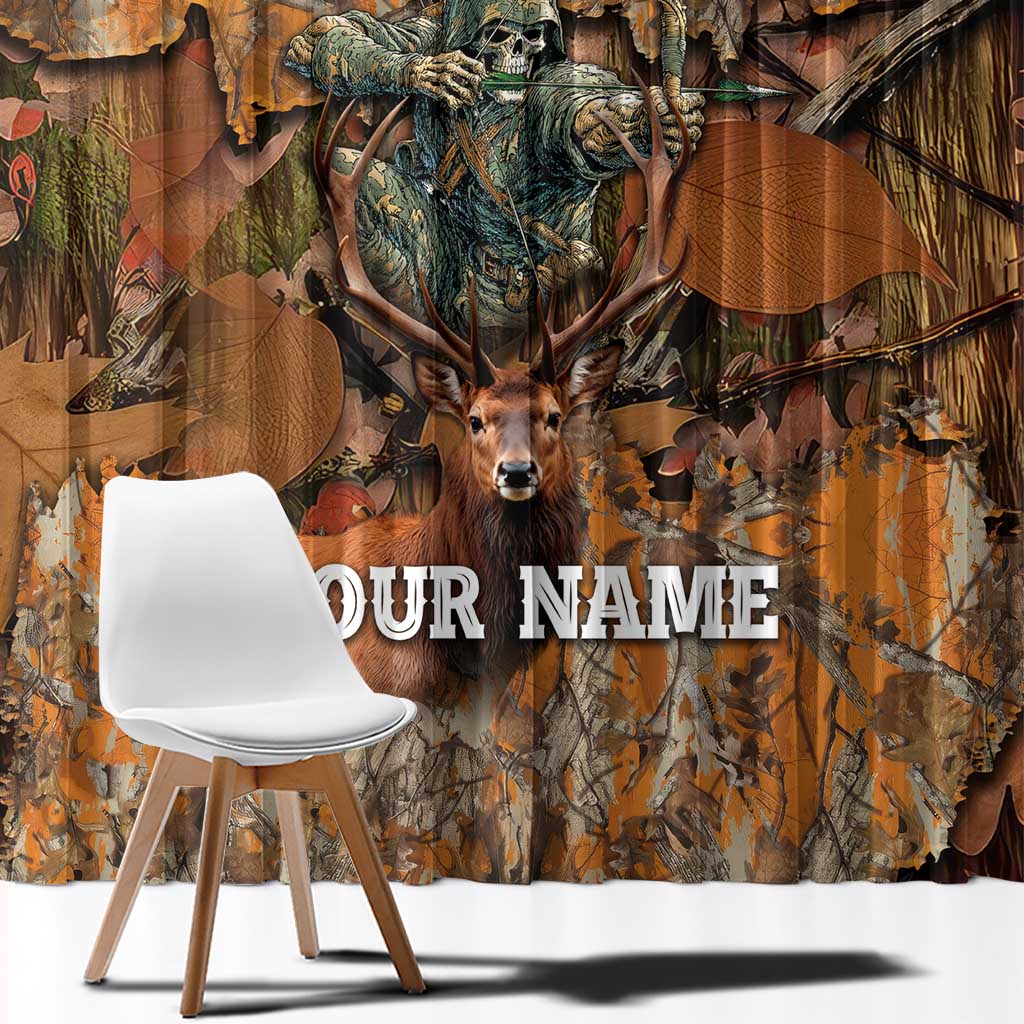 Custom Deer Hunting Window Curtain Big Game Camo Forest Design and Skeleton Archer - Wonder Print Shop