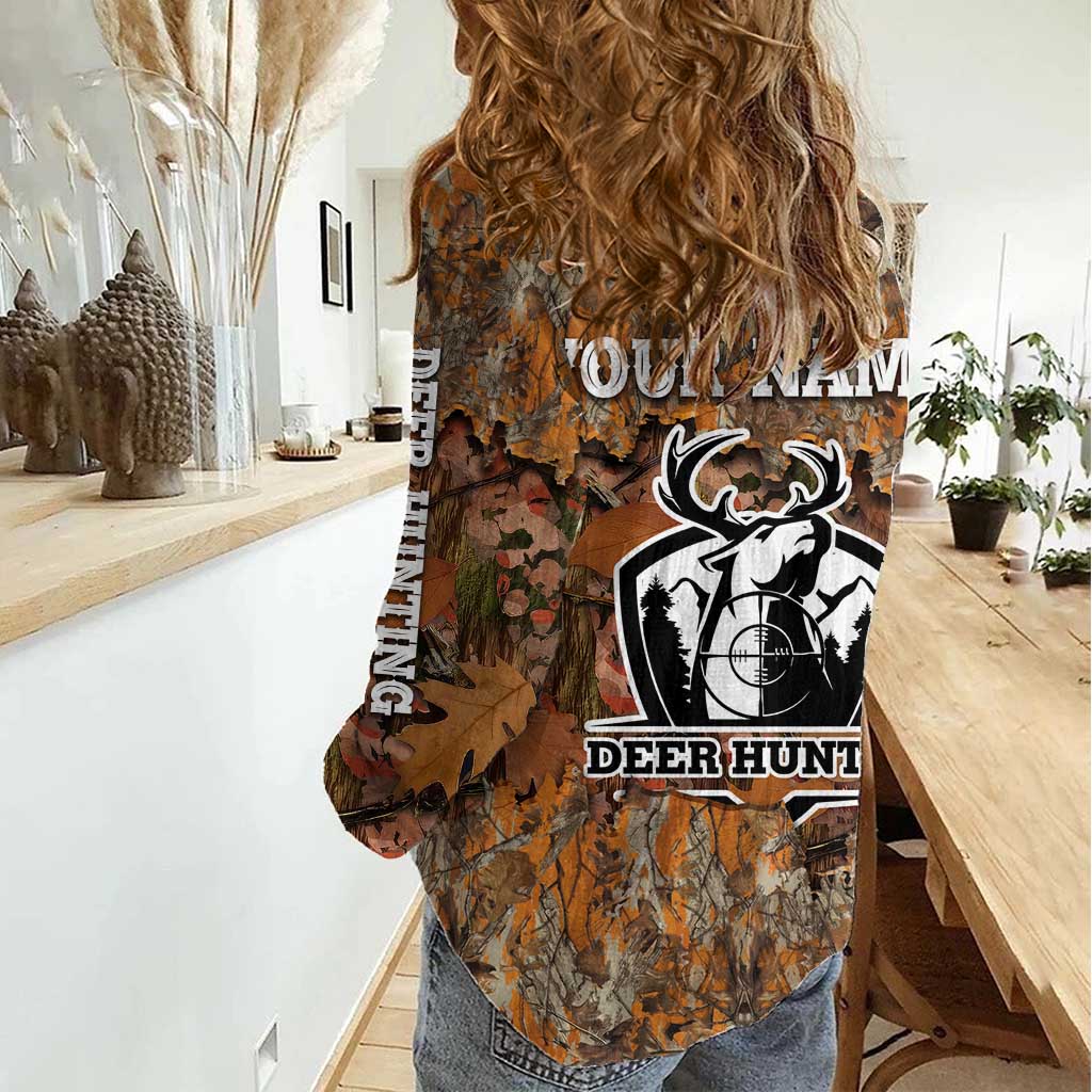 Custom Deer Hunting Women Casual Shirt Big Game Camo Forest Design and Skeleton Archer - Wonder Print Shop