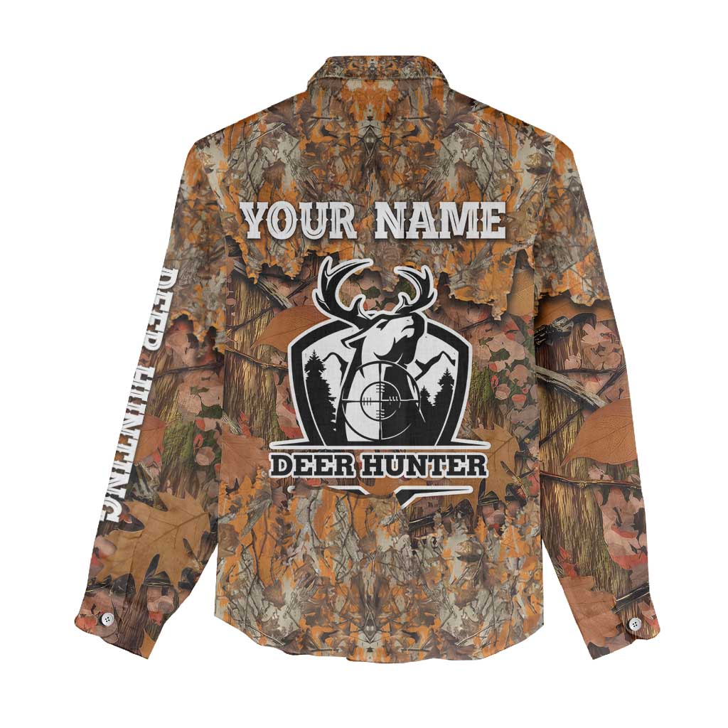 Custom Deer Hunting Women Casual Shirt Big Game Camo Forest Design and Skeleton Archer - Wonder Print Shop