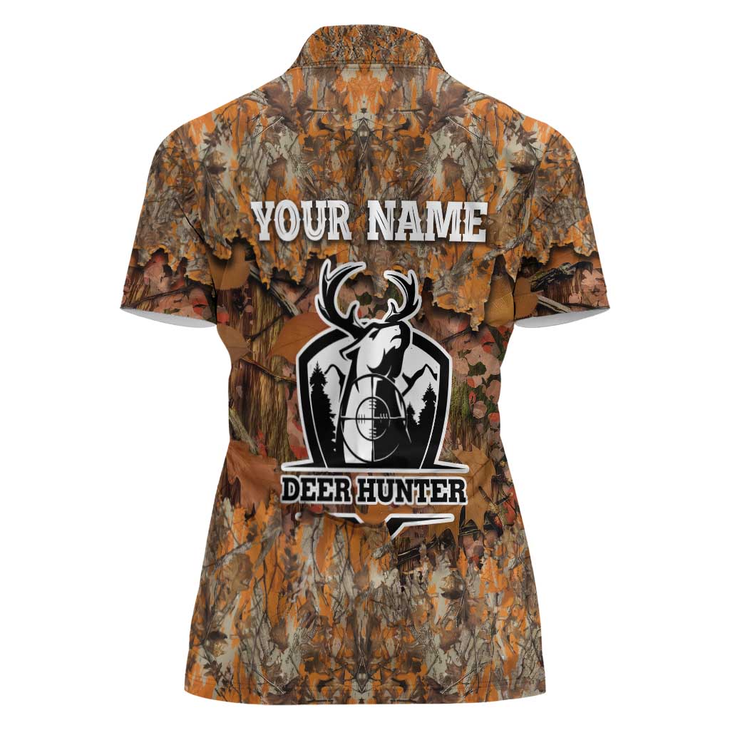 Custom Deer Hunting Women Polo Shirt Big Game Camo Forest Design and Skeleton Archer - Wonder Print Shop