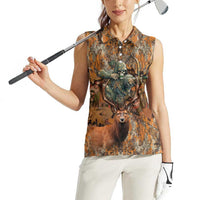 Custom Deer Hunting Women Sleeveless Polo Shirt Big Game Camo Forest Design and Skeleton Archer - Wonder Print Shop