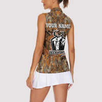 Custom Deer Hunting Women Sleeveless Polo Shirt Big Game Camo Forest Design and Skeleton Archer - Wonder Print Shop