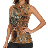 Custom Deer Hunting Women Sleeveless Polo Shirt Big Game Camo Forest Design and Skeleton Archer - Wonder Print Shop