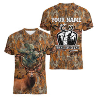 Custom Deer Hunting Women V-Neck T-Shirt Big Game Camo Forest Design and Skeleton Archer - Wonder Print Shop