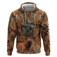 Custom Deer Hunting Zip Hoodie Big Game Camo Forest Design and Skeleton Archer - Wonder Print Shop