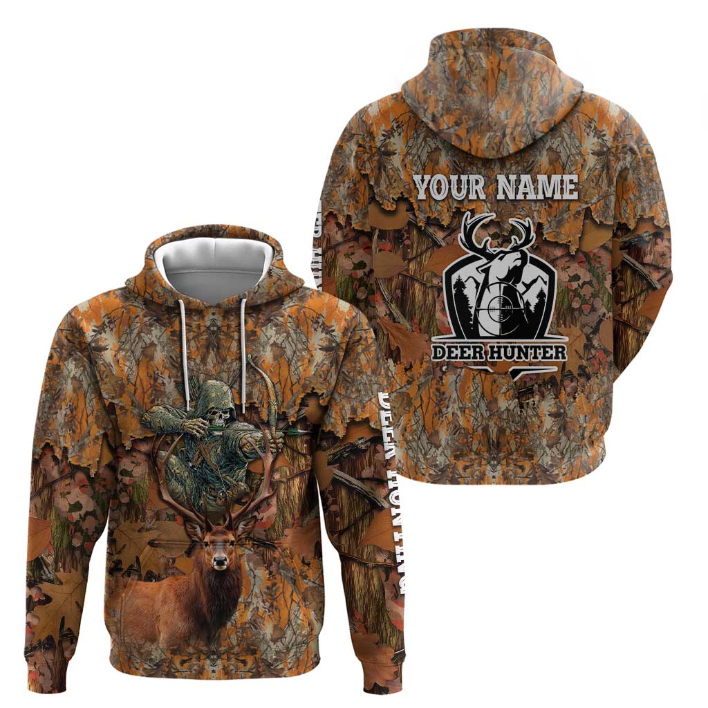 Custom Deer Hunting Zip Hoodie Big Game Camo Forest Design and Skeleton Archer - Wonder Print Shop