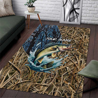 Personalized Walleye Splash Area Rug Camo Reeds and Night Forest Fishing Theme TS04