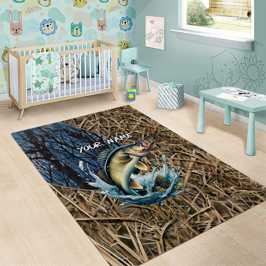 Personalized Walleye Splash Area Rug Camo Reeds and Night Forest Fishing Theme TS04