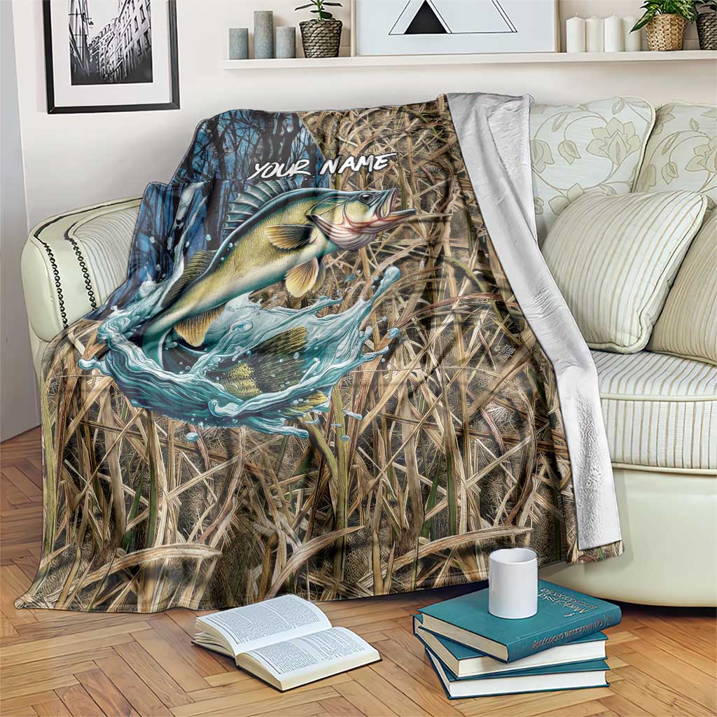 Personalized Walleye Splash Blanket Camo Reeds and Night Forest Fishing Theme - Wonder Print Shop