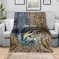 Personalized Walleye Splash Blanket Camo Reeds and Night Forest Fishing Theme TS04