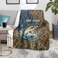 Personalized Walleye Splash Blanket Camo Reeds and Night Forest Fishing Theme TS04