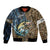 Personalized Walleye Splash Bomber Jacket Camo Reeds and Night Forest Fishing Theme - Wonder Print Shop