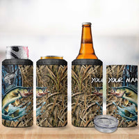 Personalized Walleye Splash 4 in 1 Can Cooler Tumbler Camo Reeds and Night Forest Fishing Theme - Wonder Print Shop