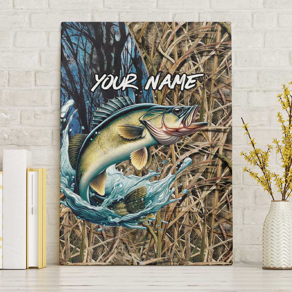 Personalized Walleye Splash Canvas Wall Art Camo Reeds and Night Forest Fishing Theme - Wonder Print Shop