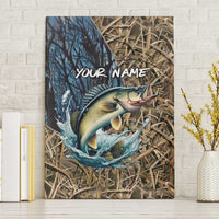 Personalized Walleye Splash Canvas Wall Art Camo Reeds and Night Forest Fishing Theme TS04