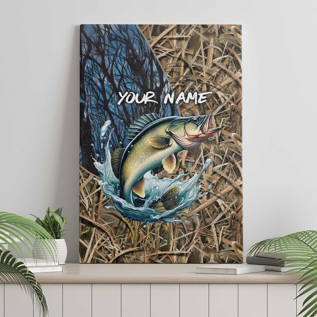 Personalized Walleye Splash Canvas Wall Art Camo Reeds and Night Forest Fishing Theme TS04