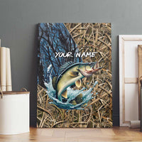 Personalized Walleye Splash Canvas Wall Art Camo Reeds and Night Forest Fishing Theme TS04