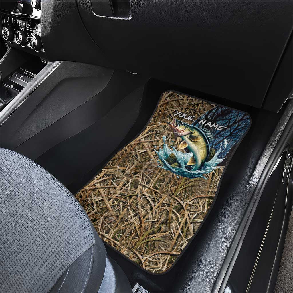 Personalized Walleye Splash Car Mats Camo Reeds and Night Forest Fishing Theme TS04