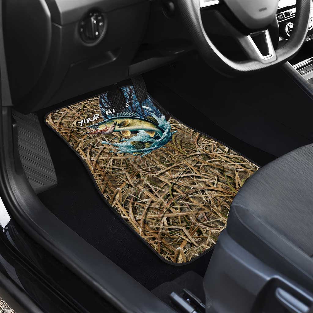 Personalized Walleye Splash Car Mats Camo Reeds and Night Forest Fishing Theme TS04
