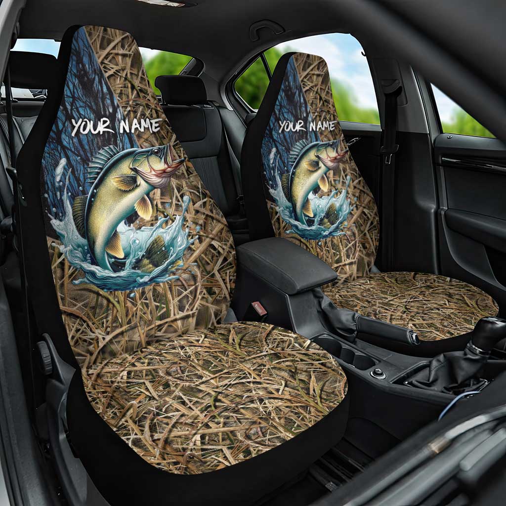 Personalized Walleye Splash Car Seat Cover Camo Reeds and Night Forest Fishing Theme TS04