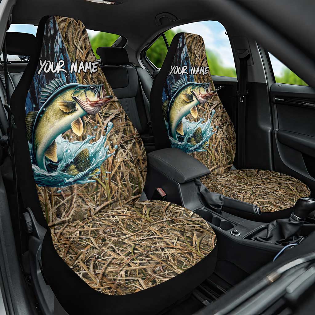 Personalized Walleye Splash Car Seat Cover Camo Reeds and Night Forest Fishing Theme - Wonder Print Shop