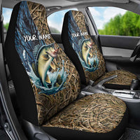 Personalized Walleye Splash Car Seat Cover Camo Reeds and Night Forest Fishing Theme TS04