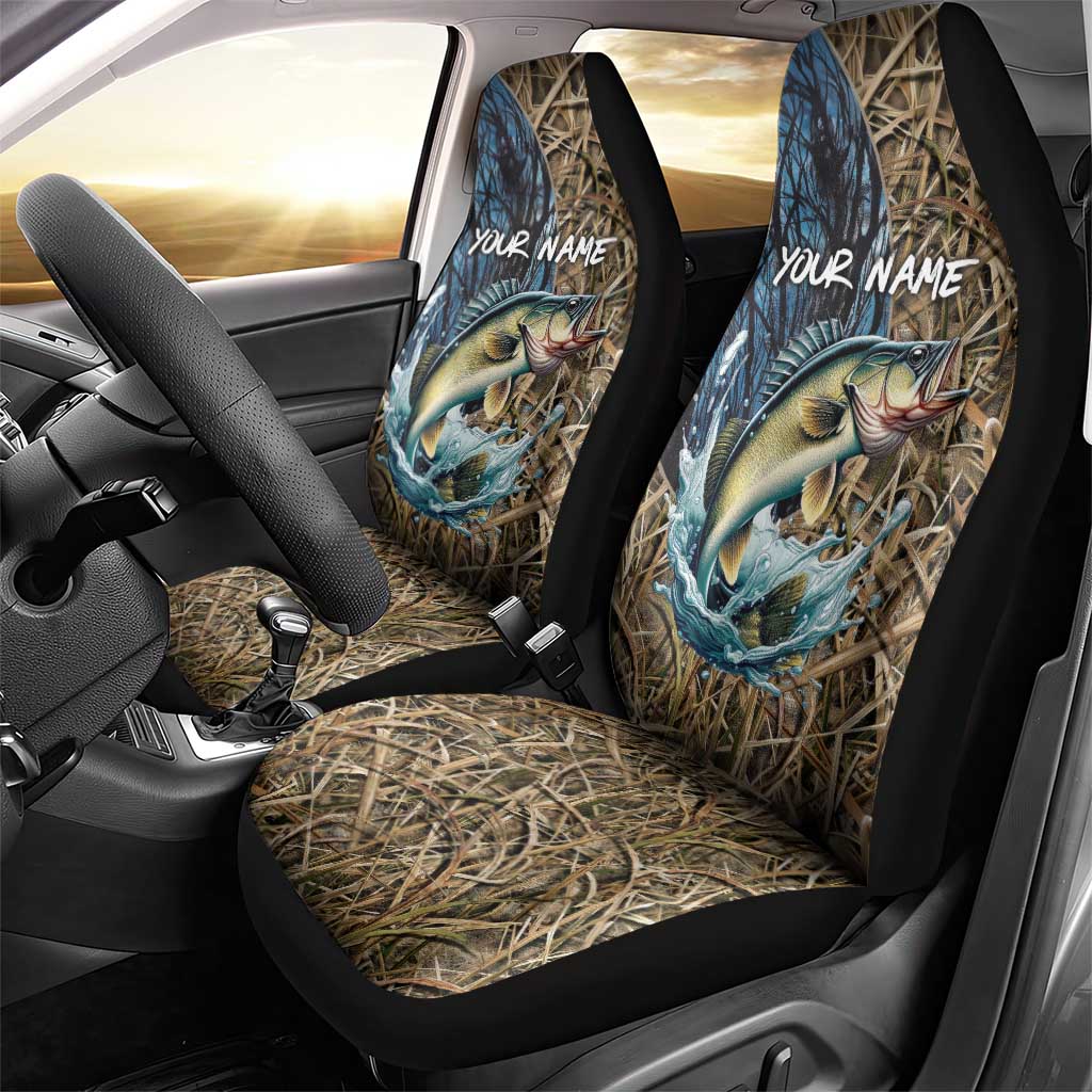 Personalized Walleye Splash Car Seat Cover Camo Reeds and Night Forest Fishing Theme TS04