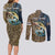 Personalized Walleye Splash Couples Matching Long Sleeve Bodycon Dress and Long Sleeve Button Shirt Camo Reeds and Night Forest Fishing Theme - Wonder Print Shop