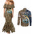 Personalized Walleye Splash Couples Matching Mermaid Dress and Long Sleeve Button Shirt Camo Reeds and Night Forest Fishing Theme - Wonder Print Shop