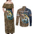 Personalized Walleye Splash Couples Matching Off Shoulder Maxi Dress and Long Sleeve Button Shirt Camo Reeds and Night Forest Fishing Theme - Wonder Print Shop